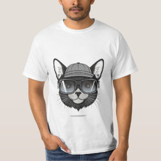 Camiseta gato negro con gafas de sol, gato gracioso