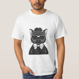 Camiseta gato negro con gafas de sol, gato gracioso