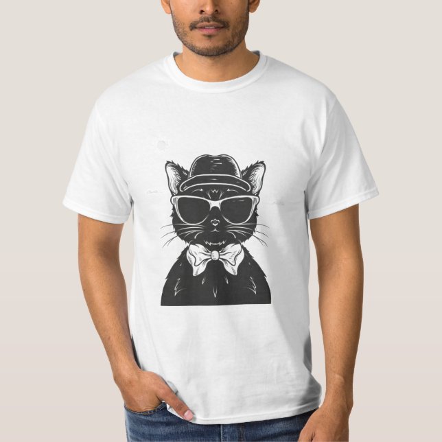 Camiseta gato negro con gafas de sol, gato gracioso (Anverso)