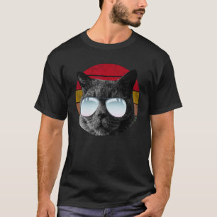 Camiseta Gato negro con gafas de sol Gato retro vintage
