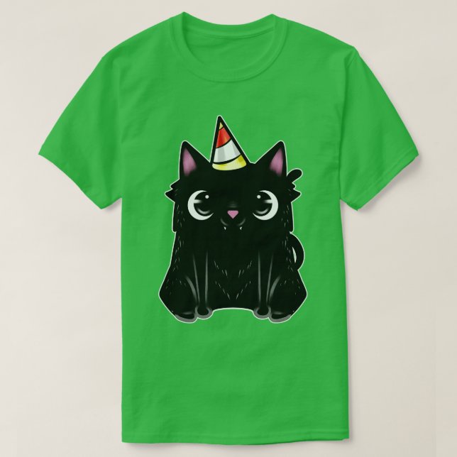Camiseta Gato Negro Con Gorra Fiesta En Pursday (Diseño del anverso)
