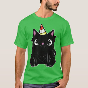 Camiseta Gato Negro Con Gorra Fiesta En Pursday