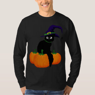 Camiseta Gato negro con Gorra y calabazas para Halloween