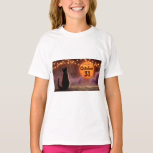 Camiseta Gato negro con luna de Halloween del "31 de octubr