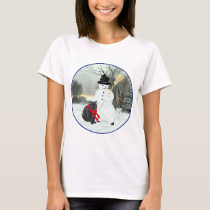 Camiseta Gato negro con muñeco de nieve