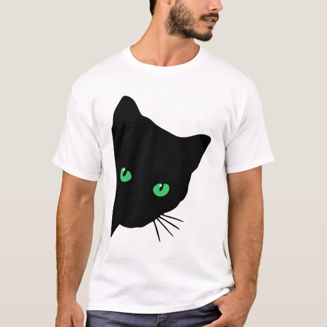 Camiseta gato negro con ojos verdes (Anverso)