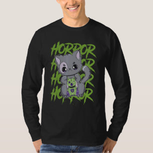 Camiseta Gato Negro Con Oso Teddy Para Fans Del Terror