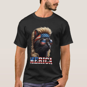 Camiseta Gato Negro Con Peluca Rubia Mullet 4 De Julio Fu