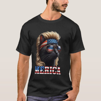 Camiseta Gato Negro Con Peluca Rubia Mullet 4 De Julio Fu
