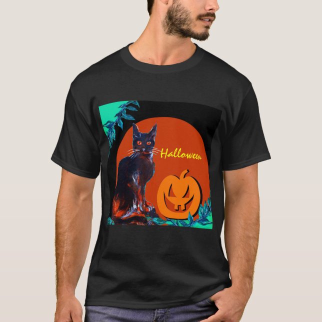 CAMISETA GATO NEGRO CON PUMPKIN EN MEDIA NOCHE (Anverso)
