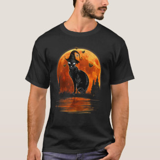 Camiseta Gato Negro Con Sombrero De Bruja & Disfraz De Hall