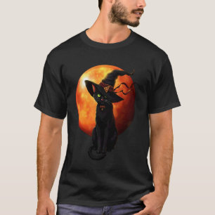 Camiseta Gato Negro con Sombrero de Bruja Luna Llena Hallow