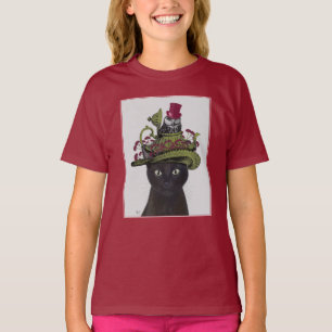 Camiseta Gato negro con tetera y búho