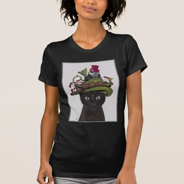 Camiseta Gato negro con tetera y búho (Anverso)