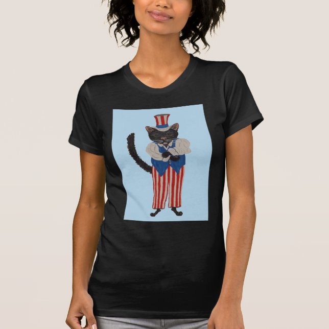 Camiseta Gato Negro con Traje de Tío Sam (Anverso)