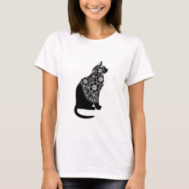 Camiseta Gato negro con velo floral | Elegante Gótico Kitty
