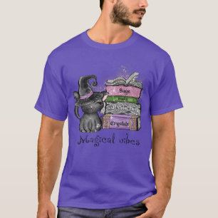 Camiseta Gato negro con vibraciones mágicas en libros mágic