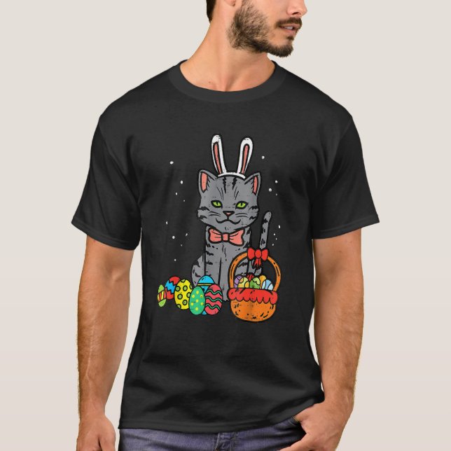 Camiseta Gato Negro Conejo Orejas Semana Santa Cesta de Hue (Anverso)