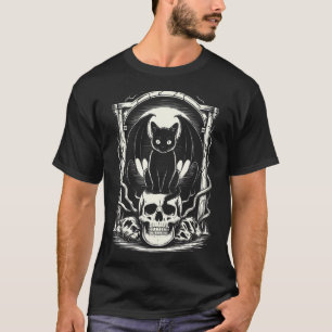 Camiseta Gato Negro Cráneo de Murciélago Esqueleto Gótico C