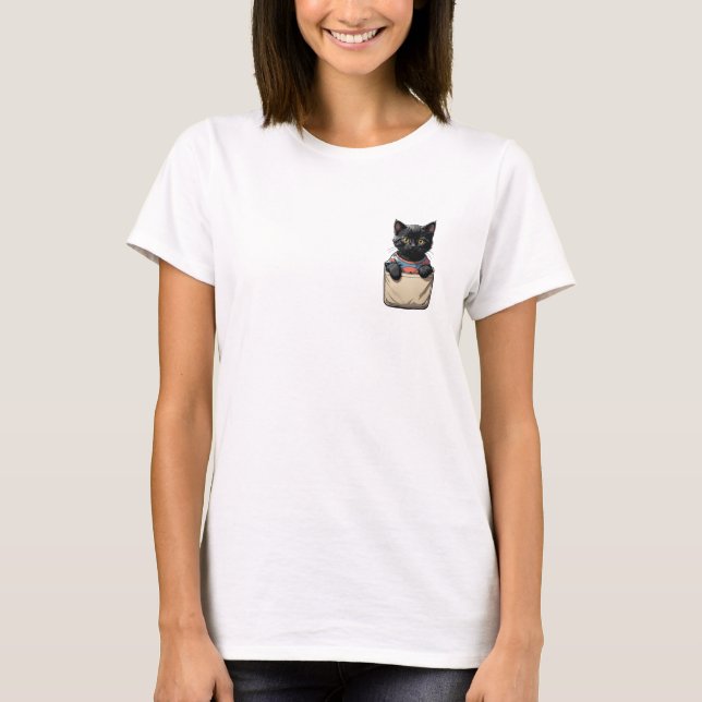 Camiseta Gato negro de bolsillo (Anverso)