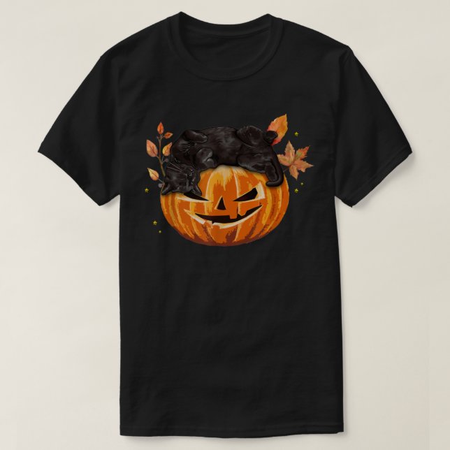 Camiseta Gato negro de calabaza otoño sale de Halloween Kit (Diseño del anverso)