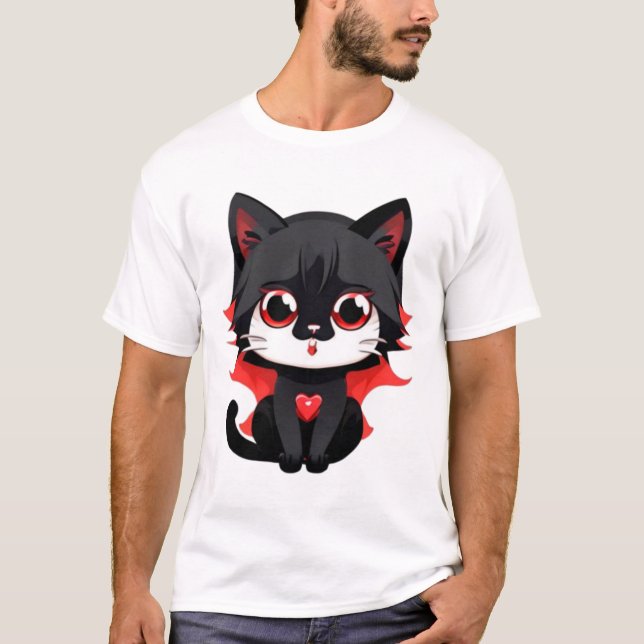 Camiseta Gato negro de color rojo (Anverso)