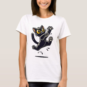 Camiseta Gato negro de dibujos animados juguetón saltando