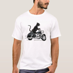 Camiseta Gato negro de esmoquin conduciendo una motocicleta