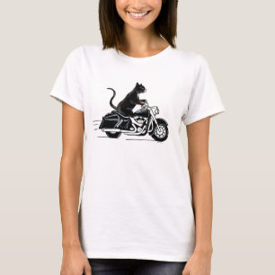 Camiseta Gato negro de esmoquin conduciendo una motocicleta