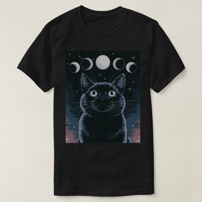 Camiseta Gato negro de gótico, regalo de Gótico, gato negro (Diseño del anverso)