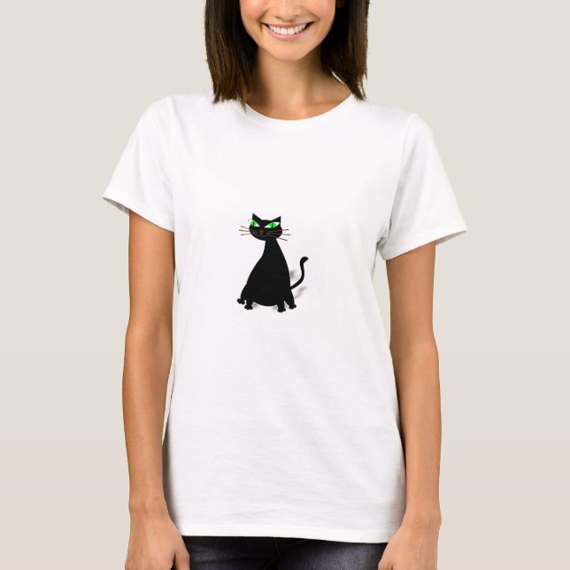 Camiseta Gato negro de grasa con ojos verdes (Anverso)