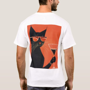 Camiseta Gato negro de Guay con gafas de sol que bebe de la