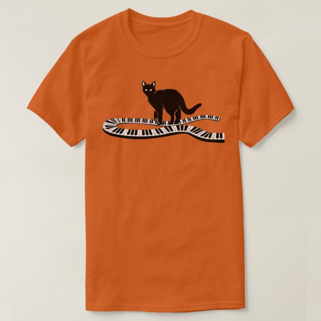 Camiseta Gato negro de Guay en piano musical Claves de arte (Diseño del anverso)