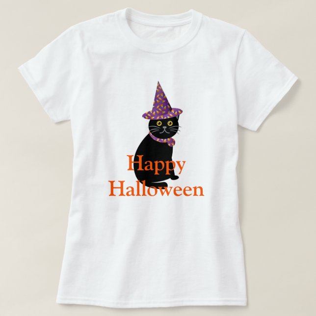 Camiseta Gato negro de Halloween (Diseño del anverso)