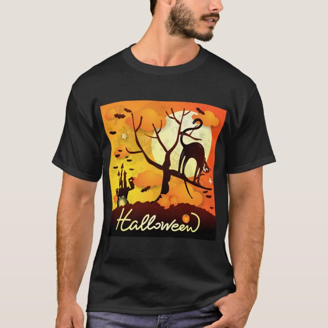 Camiseta Gato negro de Halloween (Anverso)