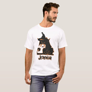 Camiseta Gato Negro de Halloween Arañas Espeluznantes