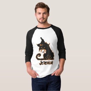 Camiseta Gato Negro de Halloween Arañas Espeluznantes