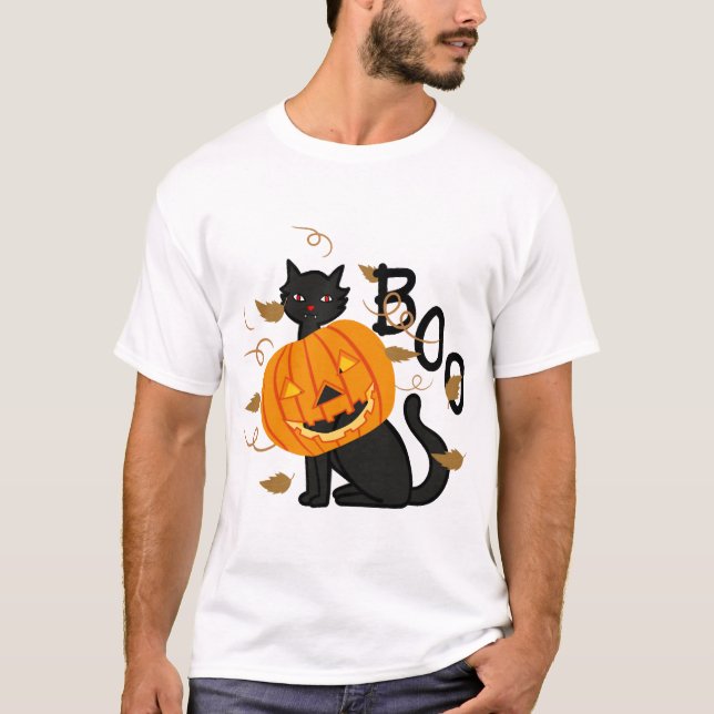 Camiseta Gato negro de Halloween Boo (Anverso)