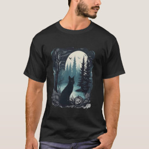 Camiseta Gato negro de Halloween, bosque espeluznante de no
