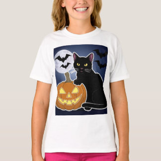 Camiseta gato negro de halloween con calabaza