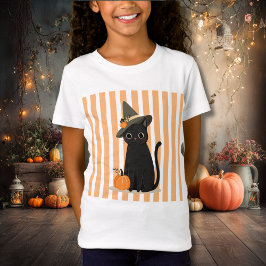 Camiseta Gato negro de Halloween con sombrero de bruja y ca