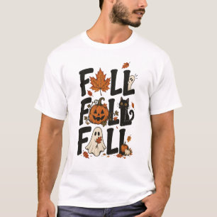 Camiseta Gato negro de Halloween de otoño Calabaza Fantasma