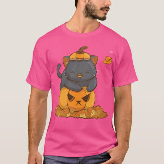 Camiseta Gato negro de Halloween en temporada de caída de c