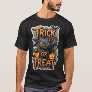 Camiseta Gato negro de Halloween espeluznante truco o trato
