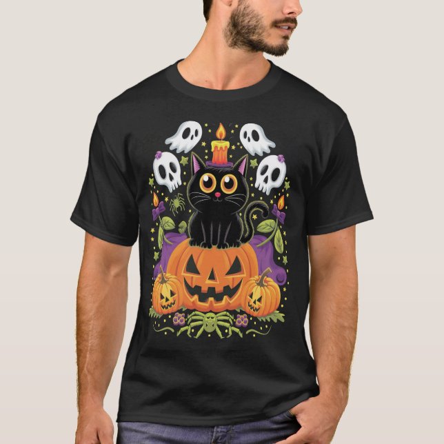 Camiseta Gato negro de Halloween - Gato espeluznante (Anverso)