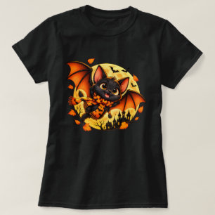 Camiseta Gato negro de Halloween lindo murciélago luna