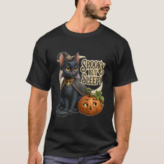 Camiseta Gato negro de Halloween lindo pero dormilón calaba