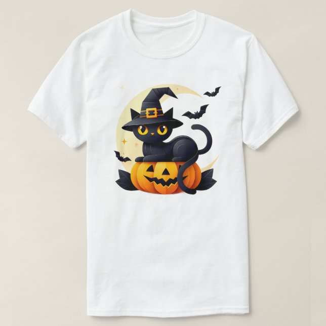 Camiseta Gato negro de Halloween meowgical (Diseño del anverso)