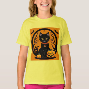 Camiseta Gato negro de Halloween rodeado de Jack-o'-Lantern