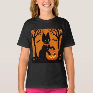 Camiseta Gato negro de Halloween rodeado de Jack-o'-Lantern